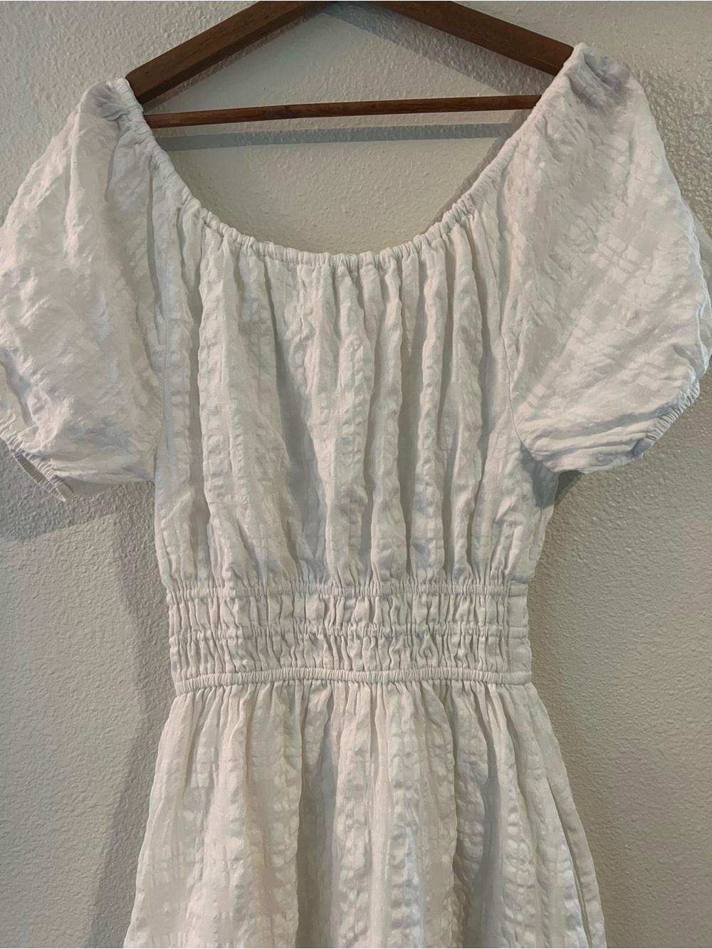 Madewell White Textured Midi Dress with Puff Sleeves - Picture 7 of 11